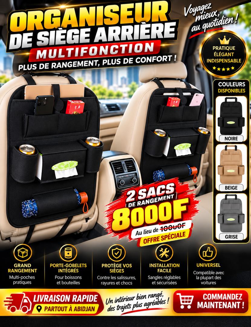 Prix : 2 à 8000f au lieu de 10000f . Sac de rangement pour voiture, ranger tout vos article à l'intérieur, très solide et pratique, imperméable.