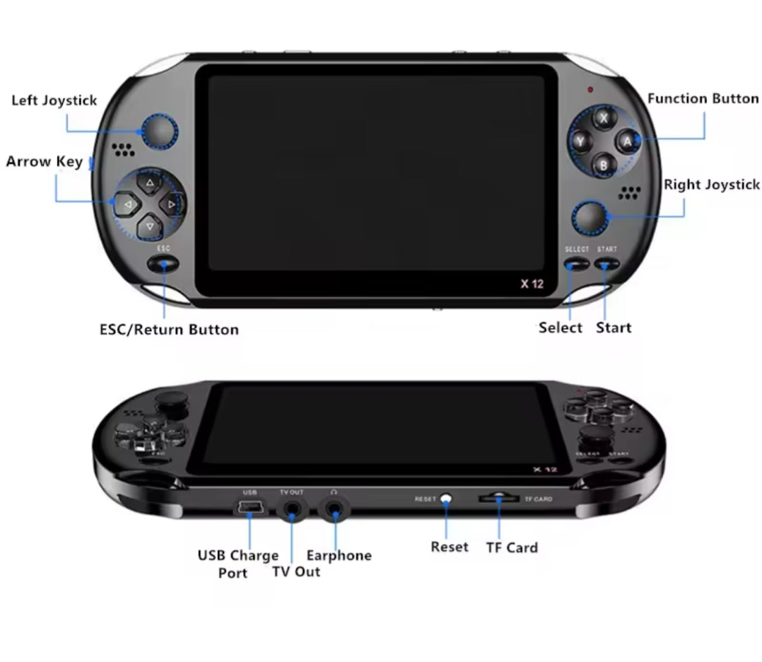 𝗖𝗢𝗡𝗦𝗢𝗟𝗘 𝗗𝗘 𝗝𝗘𝗨𝗫 𝗫𝟭𝟮  𝗣𝗼𝗿𝘁𝗮𝗯𝗹𝗲, 𝗣𝘂𝗶𝘀𝘀𝗮𝗻𝘁𝗲 𝗲𝘁 𝗣𝗹𝗲𝗶𝗻𝗲 𝗱𝗲 𝗡𝗼𝘀𝘁𝗮
Plus de 3500 jeux intégrés : les classique  de votre enfance (PS1, NES, Game , batterie 1800mAh ( rechargeable via USB, musique, Bluetooth connecté