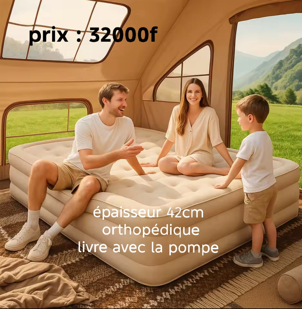Offrez vous le confort ultime avec ce matelas gonflable, facile à utiliser grâce à sa pompe , orthopédique pour vos nuits, camping où à la maison, facile à transporter, très solides.