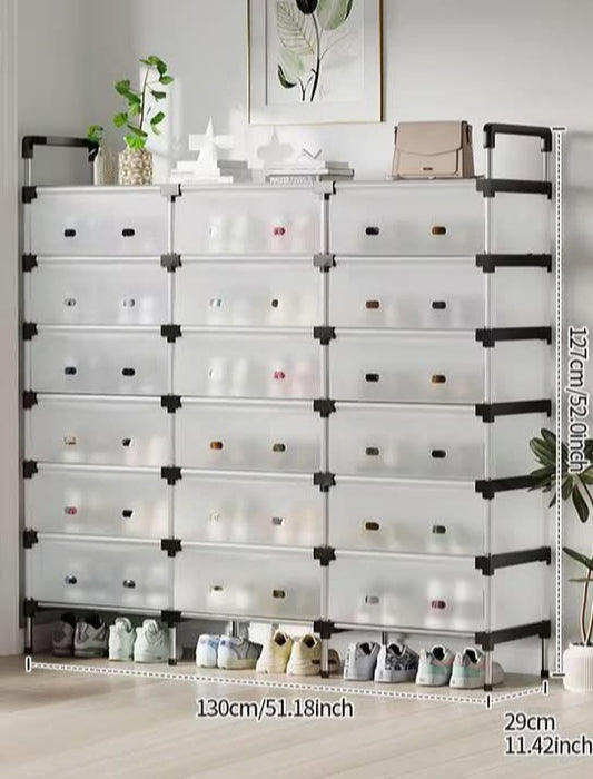 Nouvelle étagère de chaussures empilable avec housse anti poussière.                Montage facile du meuble à monter .