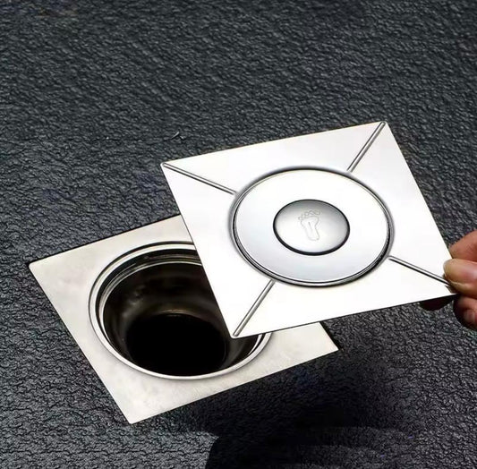 Prix : 2000f au lieu  6000f .       Siphon de sol rond à pied escamotable, couvercle HOFloor, salle de douche, bouchon de vidange à pousser vers le bas, drain de douche en acier inoxydable.