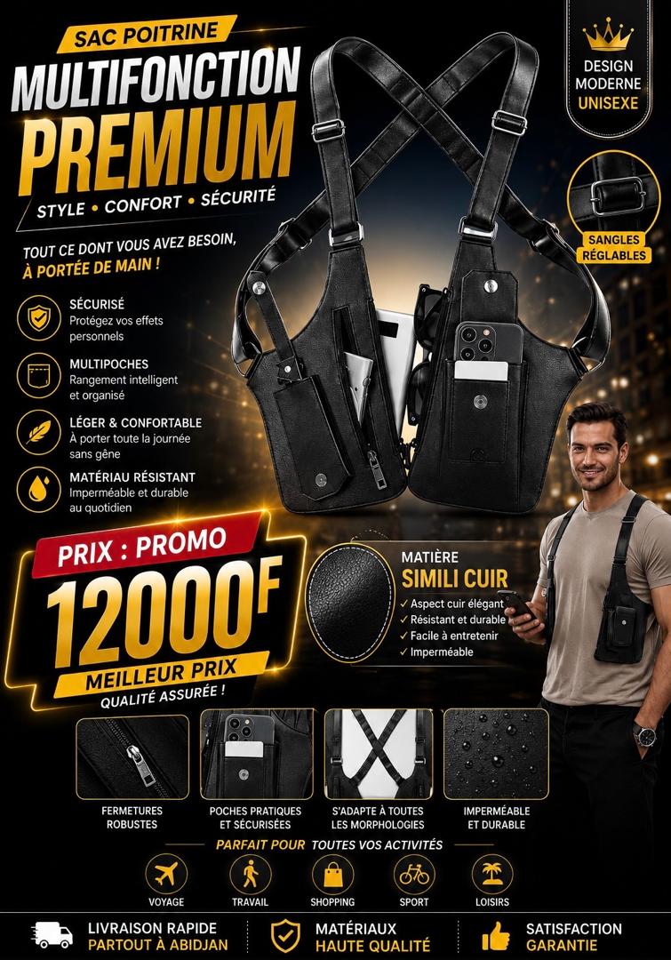 Prix : Promo 12000f au lieu de 38000f . 

SAC HOLSTER ANTI VOL - LE STYLE QUI FAIT LA DIFFÉRENCE.

Soyez plus tendance tout en gardant vos effets personnels en sécurité grâce à notre sac holster anti vol .

✓ Design moderne et élégant 
✓ Confortable et pr