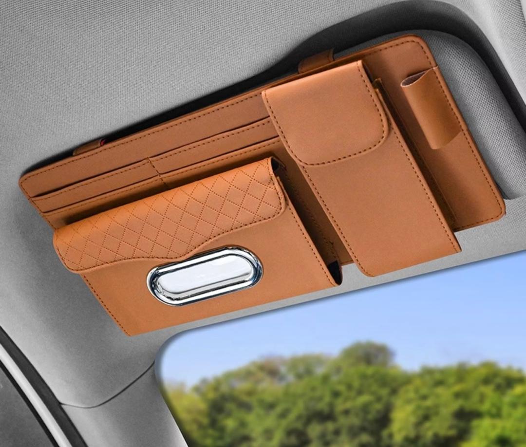 Prix : 8000f au lieu de 22000f .   Sac de rangement pour pare soleil de voiture avec étui à lunettes, porte mouchoirs, poche de rangement universelle, porte 💳💳💳.