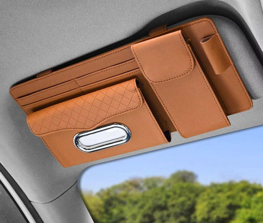 Prix : 8000f au lieu de 22000f .   Sac de rangement pour pare soleil de voiture avec étui à lunettes, porte mouchoirs, poche de rangement universelle, porte 💳💳💳.