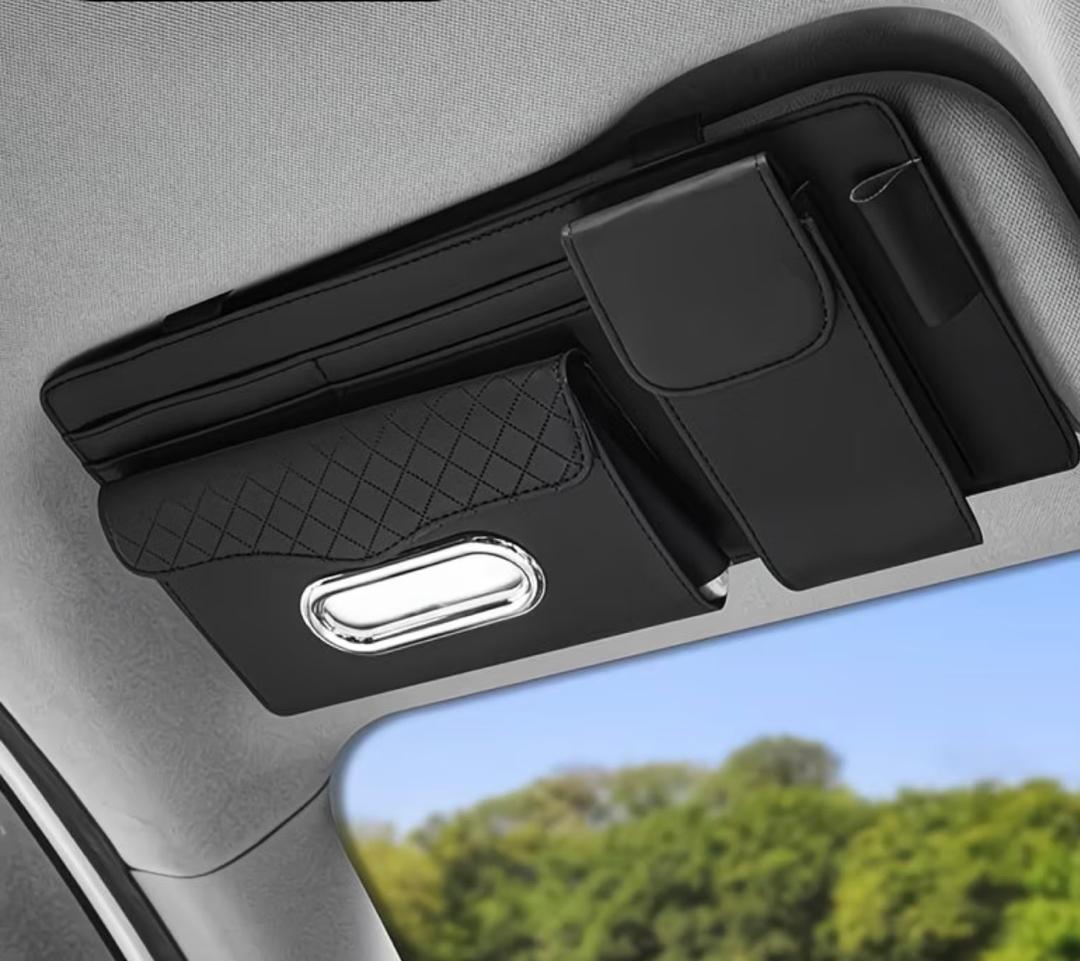 Prix : 8000f au lieu de 22000f .   Sac de rangement pour pare soleil de voiture avec étui à lunettes, porte mouchoirs, poche de rangement universelle, porte 💳💳💳.