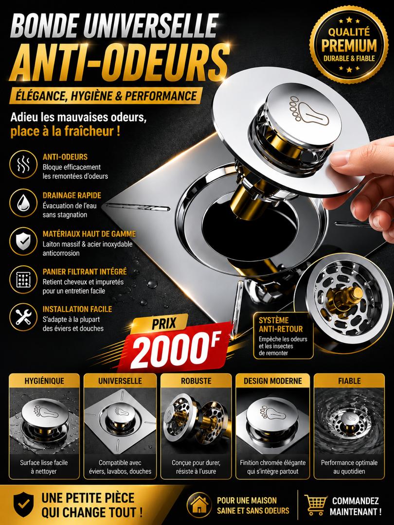 Prix : 2000f au lieu 8000f .             Siphon de douche rond à pied escamotable, couvercle HOFloor, salle de douche, bouchon vidange à pousser vers le bas.