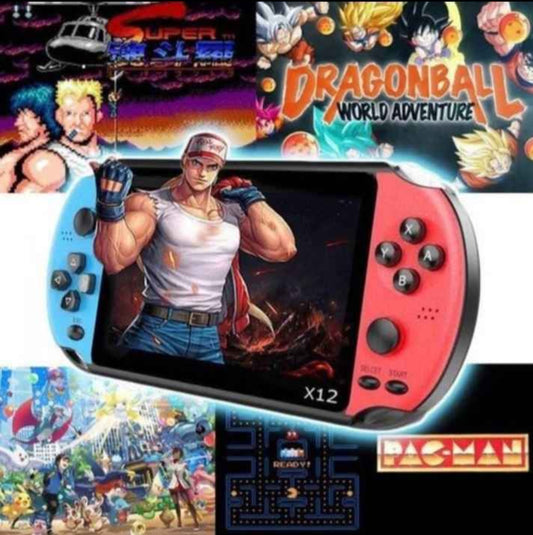 Console de jeux x12. Portable, puissante et pleine de nosta. Plus de 3500 jeux intégrés, les classiques de votre enfance ( PS1, NES, Game, batterie 1800mAh ( rechargeable via USB, musique, Bluetooth connecté.