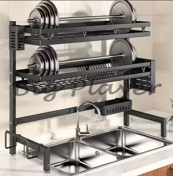 🛍️ Égouttoir à vaisselle en acier inoxydable au-dessus des l'évier avec porte-ustensiles, organisateur de rangement double couche pour comptoir de cuisine pour vaisselle, couteaux et fourchettes.