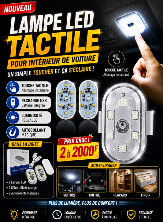 Prix : 2 à 2000f au lieu de 6000f

Lampes LED adhésives sans fil pour voiture, éclairage d’ambiance pour toit et pieds , éclairages LED intérieur de voiture , lumière tactile magnétique.