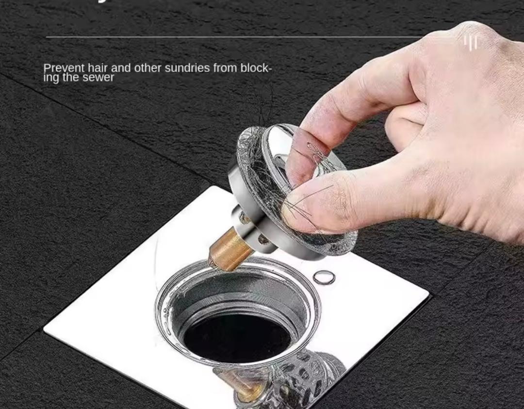 Prix : 2000f au lieu  6000f .       Siphon de sol rond à pied escamotable, couvercle HOFloor, salle de douche, bouchon de vidange à pousser vers le bas, drain de douche en acier inoxydable.