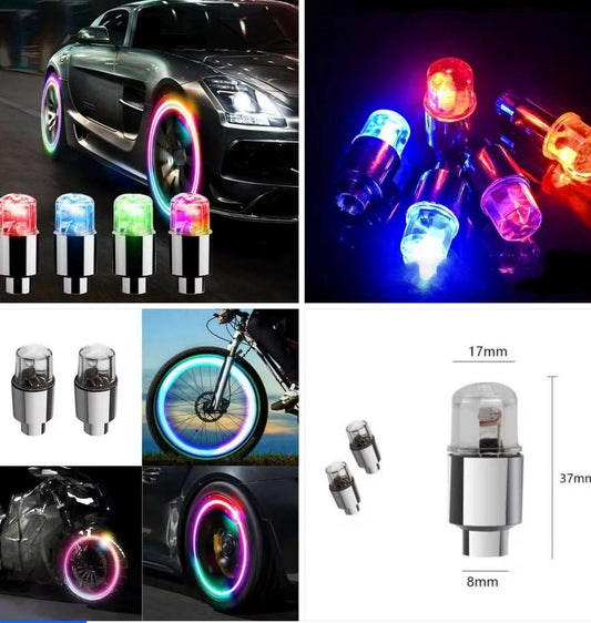 Prix : 2 à 2500f au lieu 6000f .       Transformer votre vélo, moto où voiture avec ses lumières LED pour valve de roues, ultra facile à installer, elles s'activent automatiquement en roulant pour un effet lumineux.