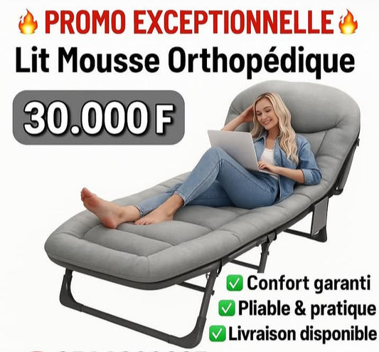 🛏️ Lit Mousse Orthopédique – Confort & Détente Assurés !

✅ Matelas orthopédique haut de gamme
✅ Pliable et pratique – idéal pour la maison ou le bureau
✅ Design moderne et élégant